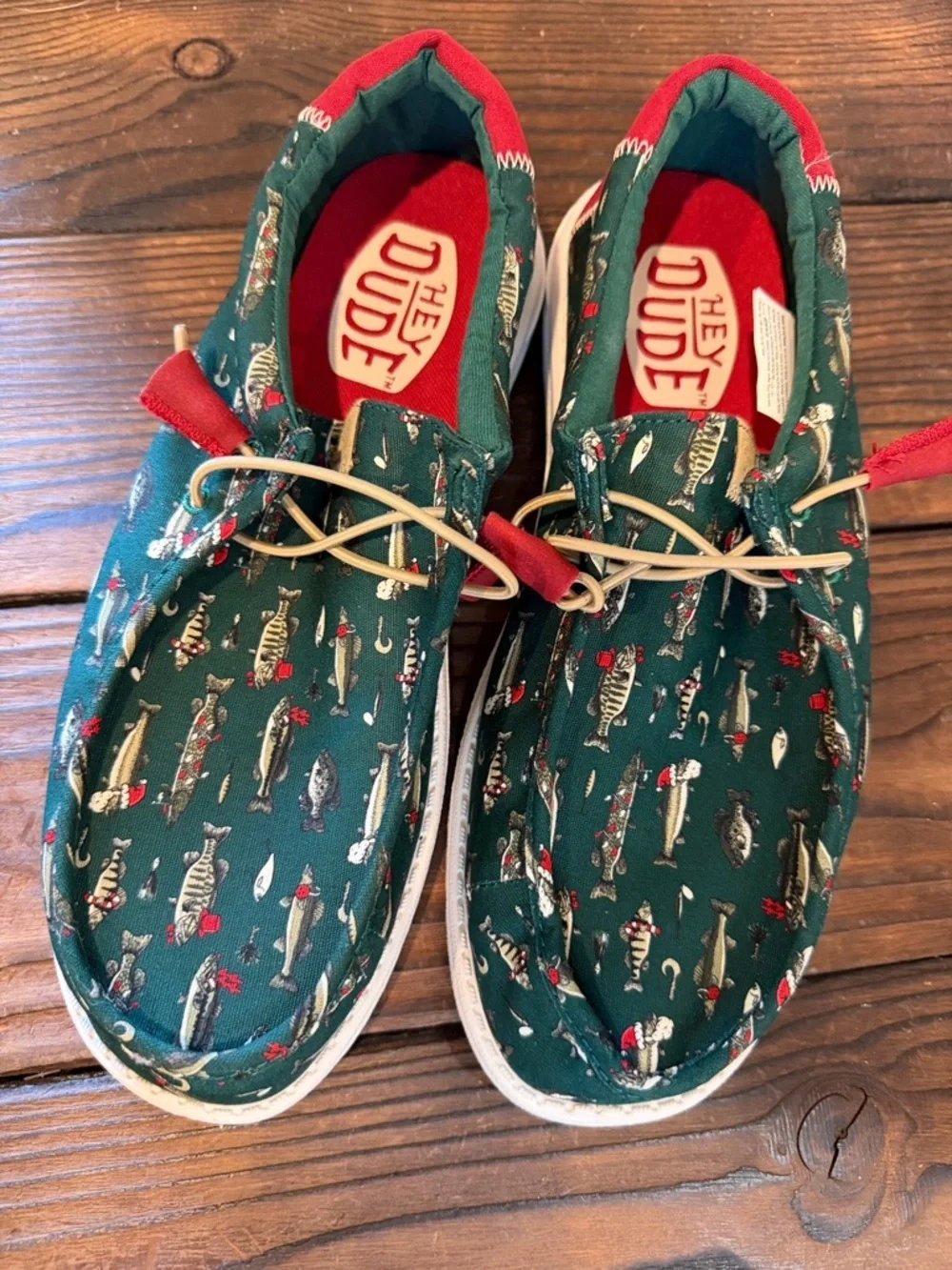 NWT Hey Dude Wally Merry Fishmas Lure Slip On Shoes